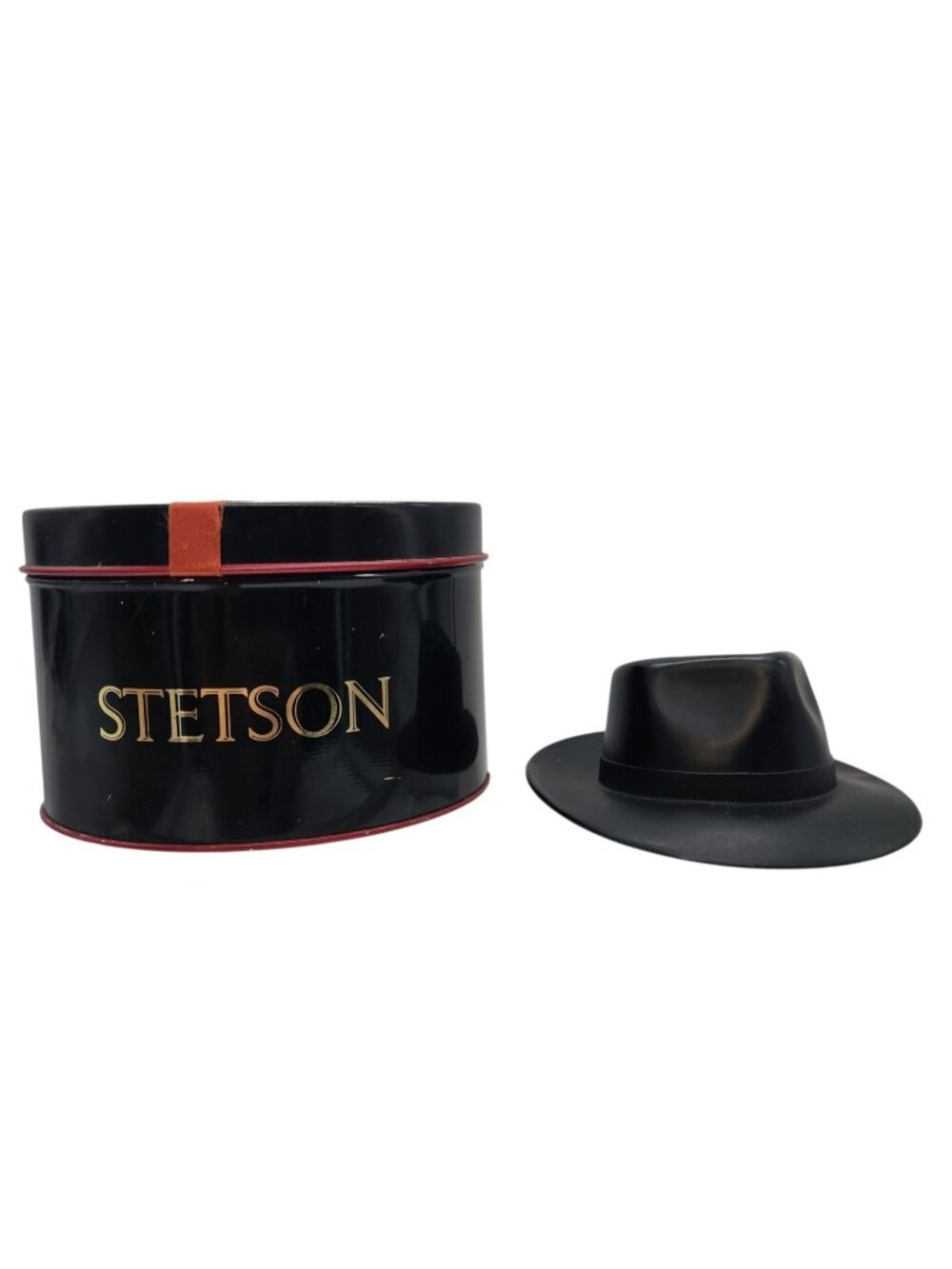 Vintage Stetson Mini Hat Presentation Tin Black Gold Advertising Display Box w H